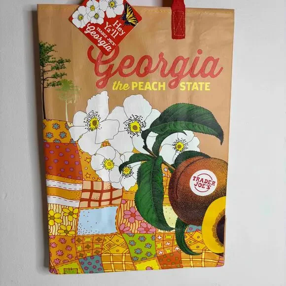 LOT 4x Trader Joe’s Georgia Peach State GA Stone Fruit Flower Tote Bag Reusable! - Picture 3 of 13